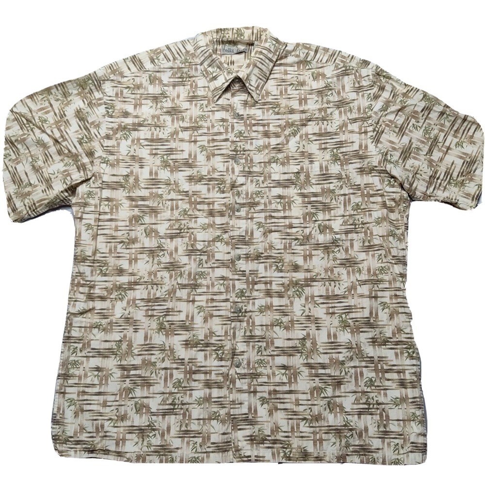 HOLLIS RIVER Men‎ Large Brown Bamboo Trees Allover Print Camp Shirt